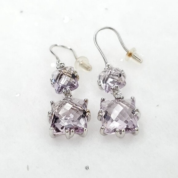Rarities Rhinestone Earrings Dangle Light Purple Sterling Silver Wedding Prom - Picture 2 of 8